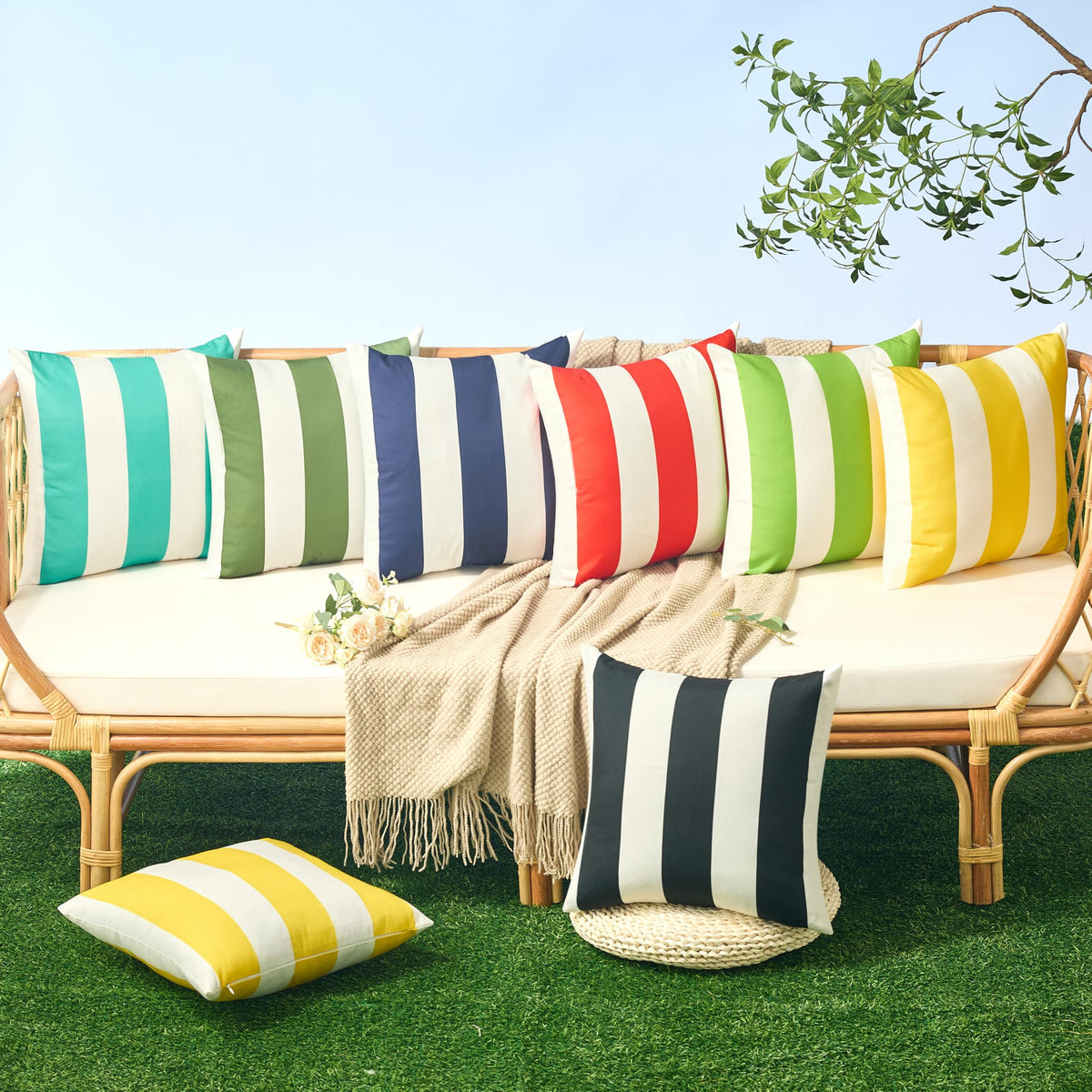 Allorry outdoor pillow cover on garden furniture for stylish setting.