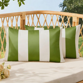 Allorry outdoor pillow covers 12x20 olive green striped front view, water-repellent for outdoor use.