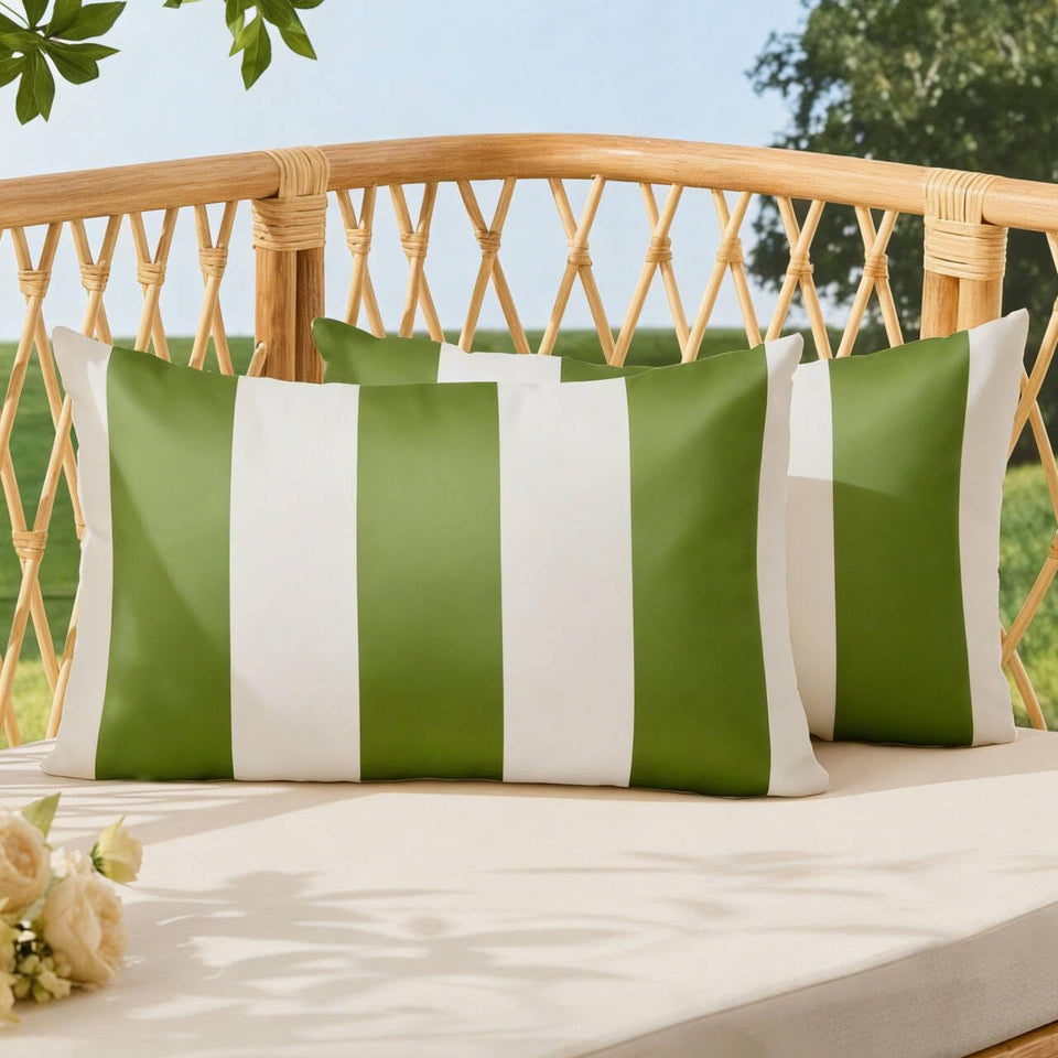 Allorry outdoor pillow covers 12x20 olive green striped front view, water-repellent for outdoor use.