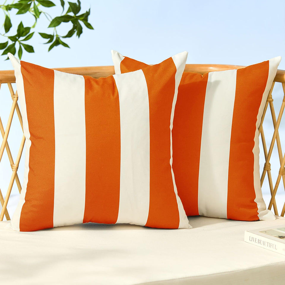 Allorry outdoor pillow cover orange striped 18x18, ideal for patio cushions.