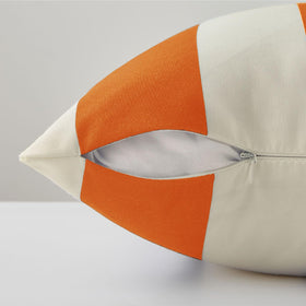 Allorry pillow cover orange striped 18x18, showcasing waterproof coating for outdoor use.