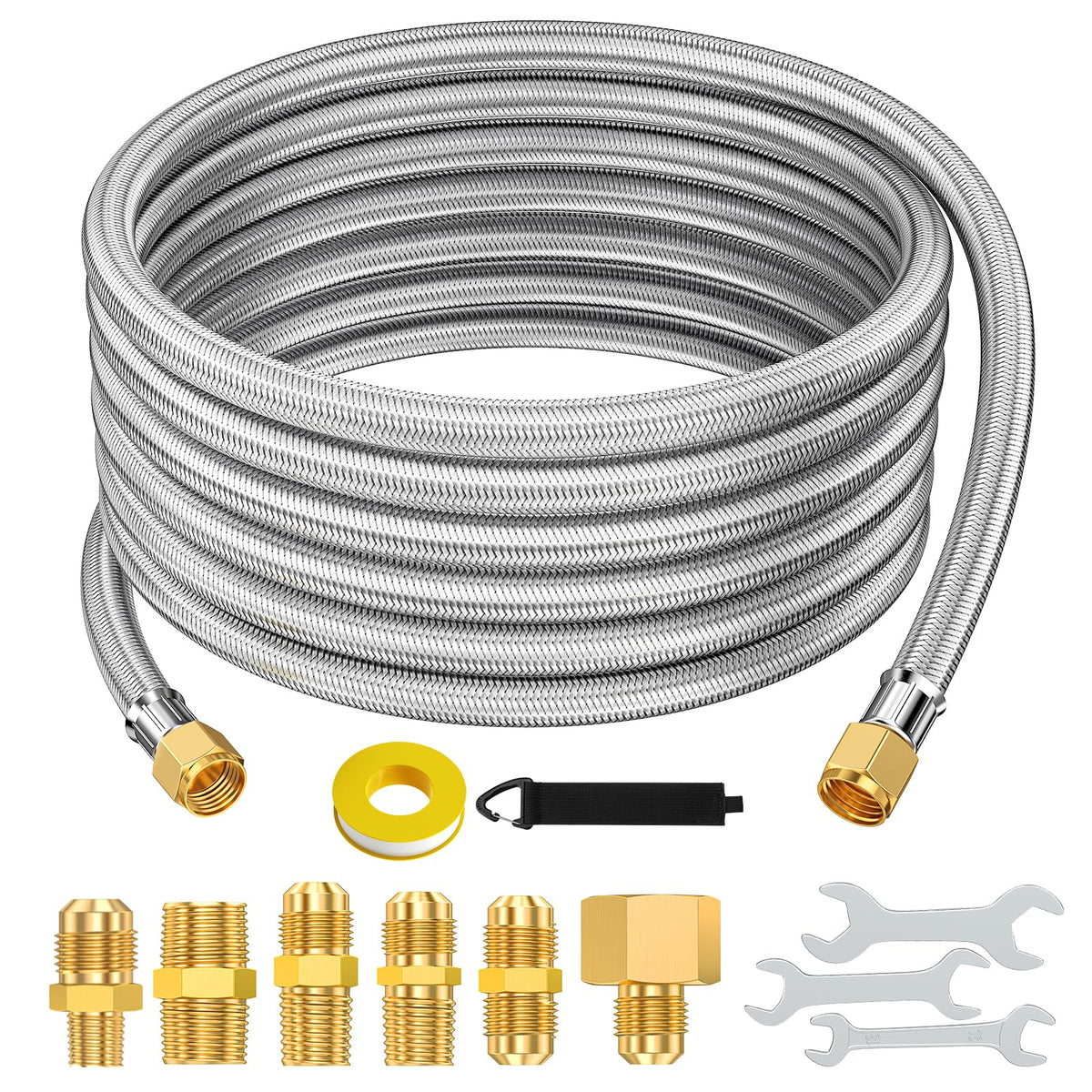 Alloxity 20ft propane hose extension with stainless braid for durable outdoor heating and grilling