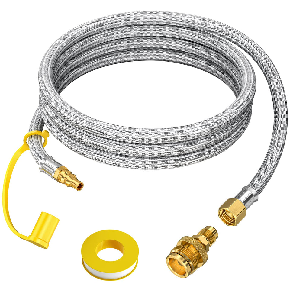 Alloxity 7ft propane hose quick disconnect visual for safe RV-to-grill connections.