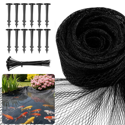 Alloxity pond netting 10x10ft cover protects koi from predators while blending with water.
