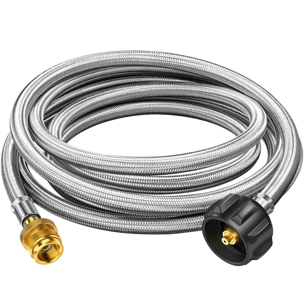 Alloxity propane hose 12ft connected to a Weber Q grill for extended grilling reach