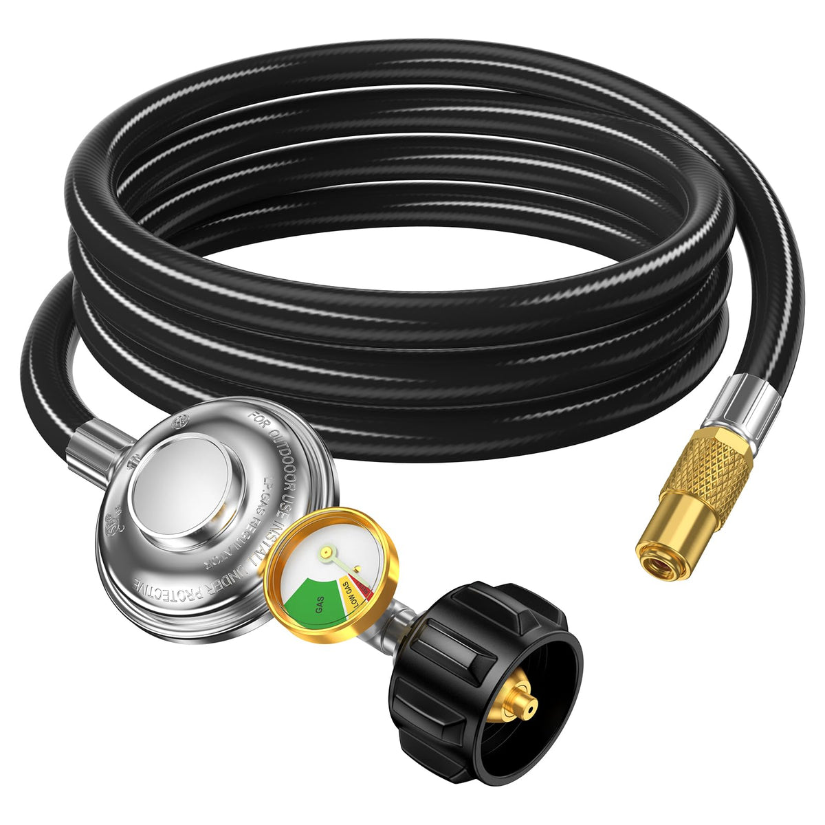 Alloxity propane regulator with hose shows easy gas flow for outdoor grilling