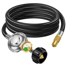 Alloxity propane regulator with hose shows easy gas flow for outdoor grilling