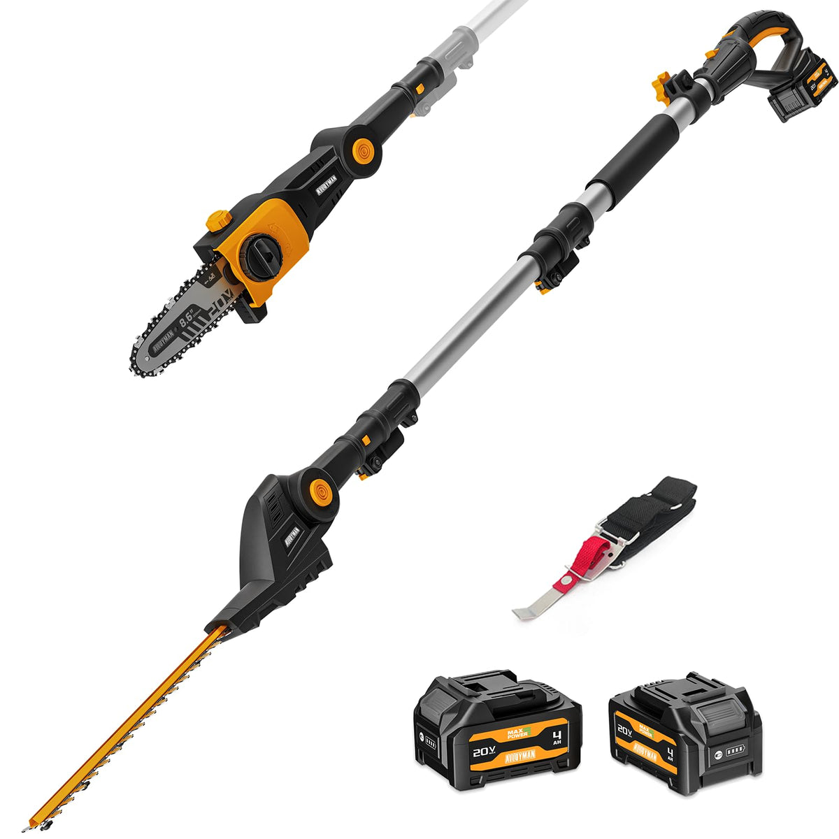 Alloyman 2-in-1 hedge trimmer in action with extended reach for tidy hedges