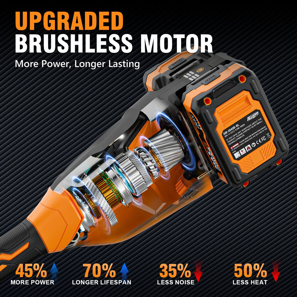 Alloyman cordless trimmer with 13.4-inch cutting range covers more ground quickly.