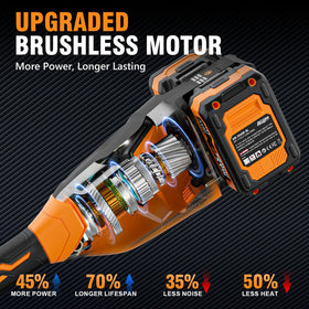 Alloyman cordless trimmer with 13.4-inch cutting range covers more ground quickly.