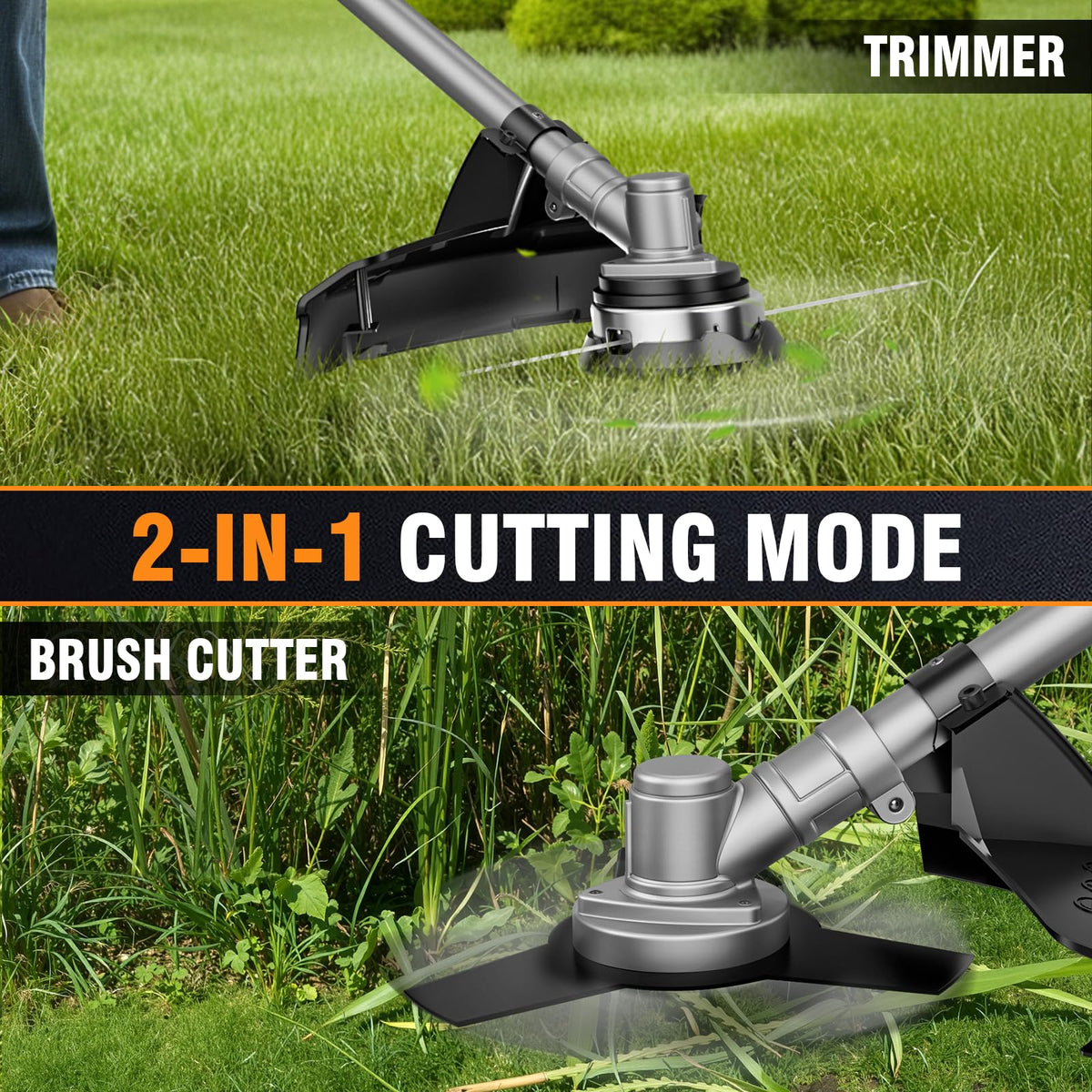 Alloyman 2-in-1 trimmer and brush cutter in one versatile unit.