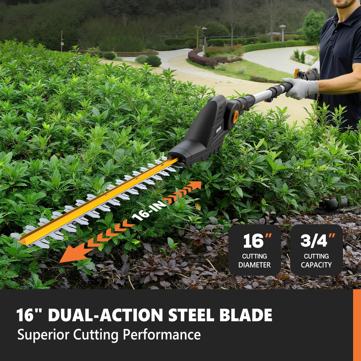 Alloyman 8.6-inch pole saw attachment cutting overhead branches