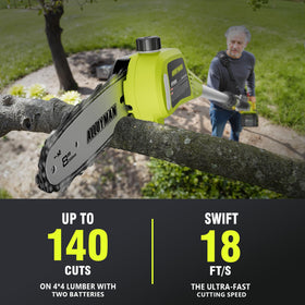 Alloyman pole saw delivers fast, clean cuts with high chain speed.