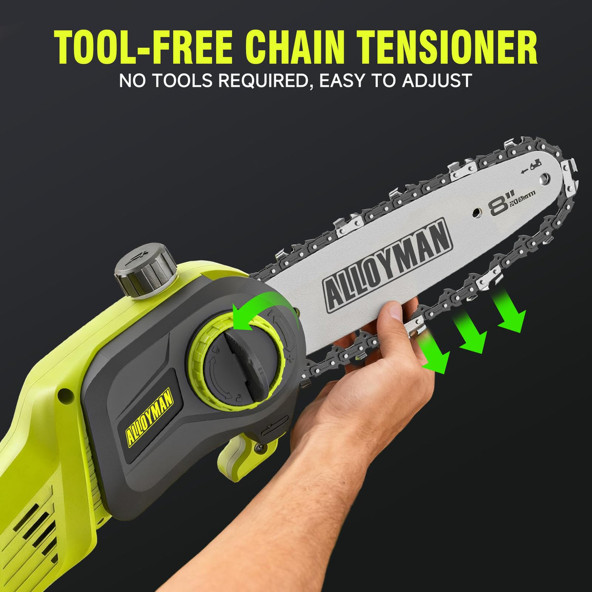 Alloyman auto oiling system keeps the chain lubricated.