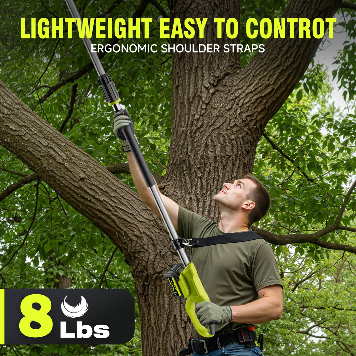 Alloyman pole saw weighs 8 lbs for comfortable handling.