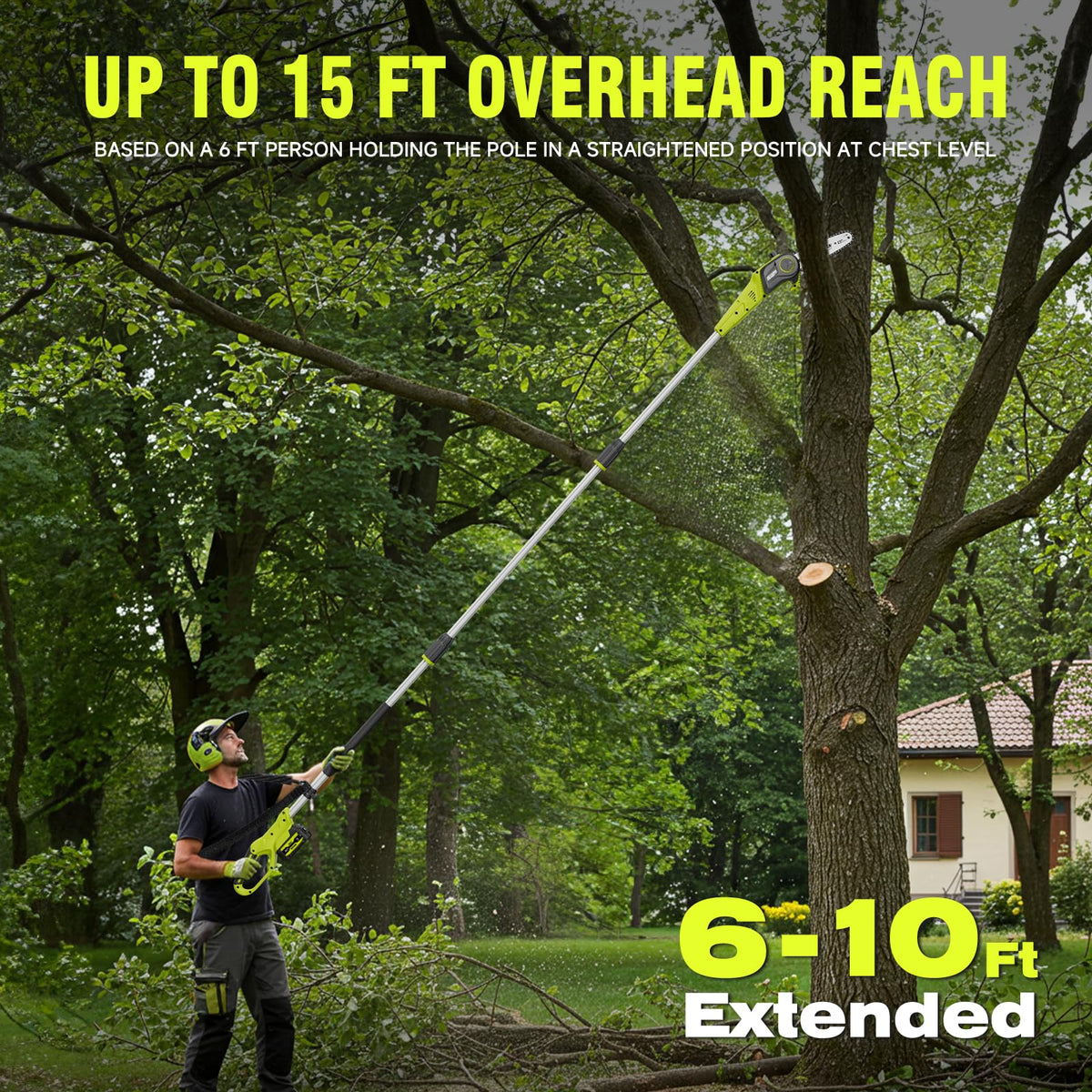 Alloyman pole saw in use for overhead reach from the ground.