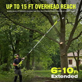 Alloyman pole saw in use for overhead reach from the ground.