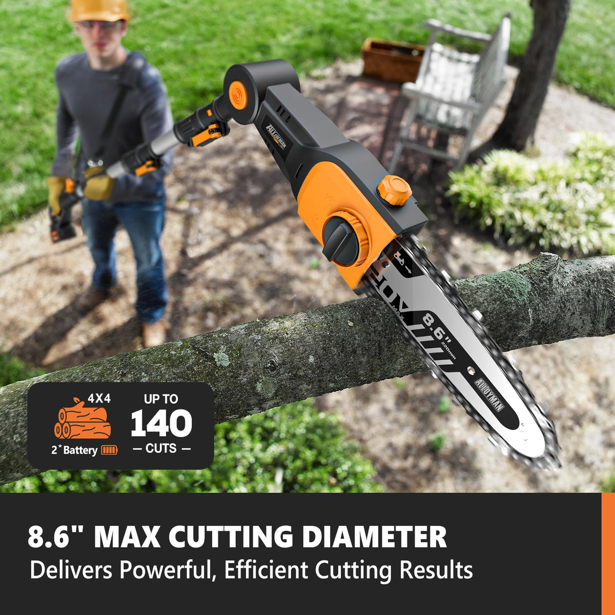 Alloyman extended telescopic pole reaching up to 12 feet for overhead pruning