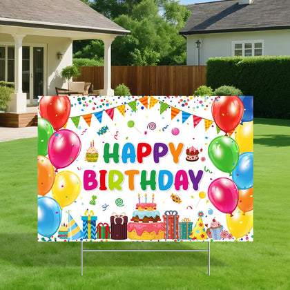 Allparty colorful Happy Birthday yard sign with metal stake for outdoor display