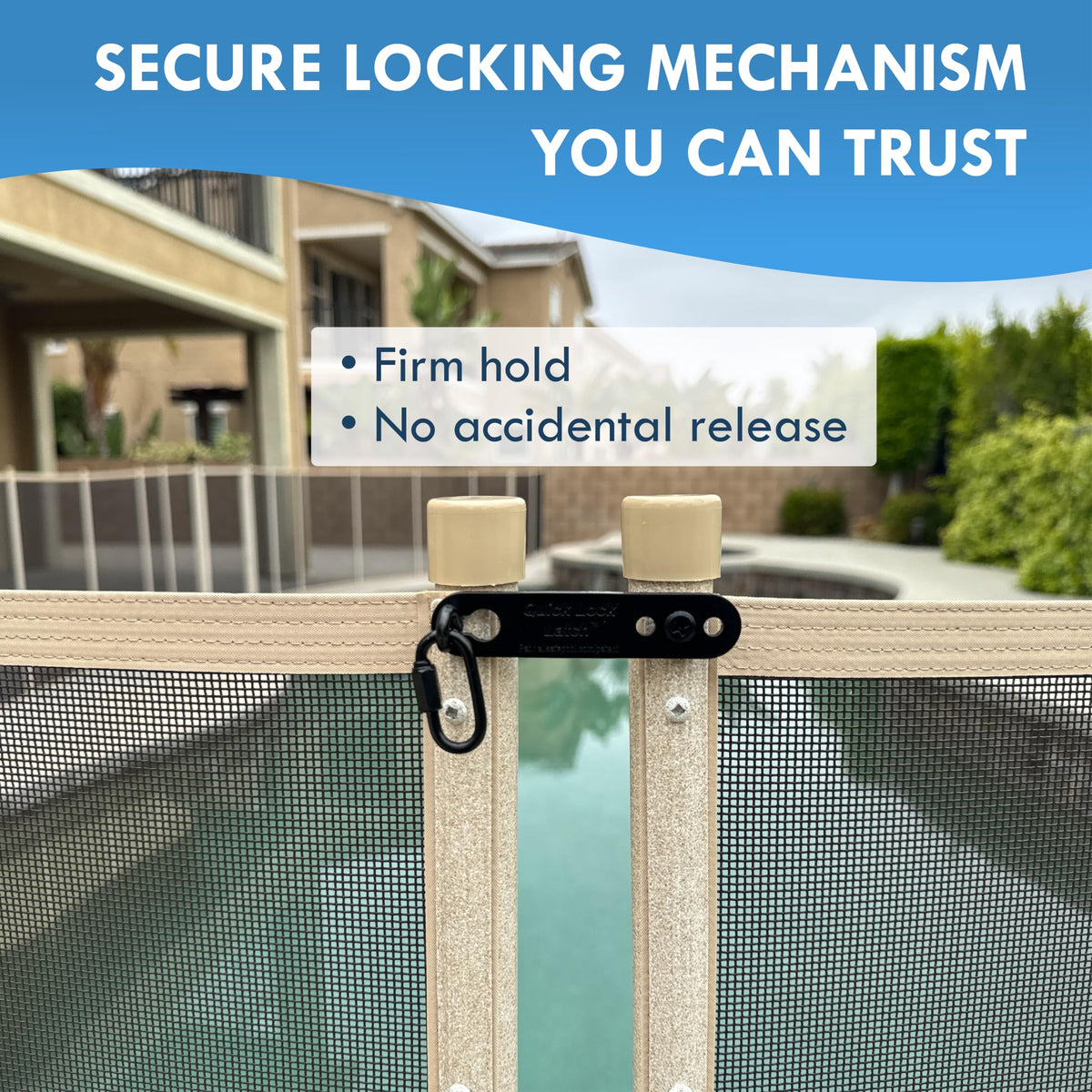 AllSafe black powder-coated finish emphasizes weather resistance for pool environments
