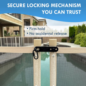 AllSafe black powder-coated finish emphasizes weather resistance for pool environments