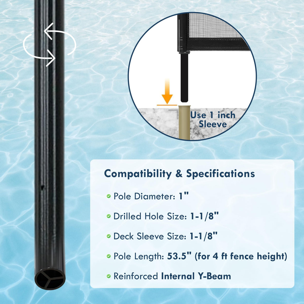 ALLSAFE black pole adds a sleek, finished look