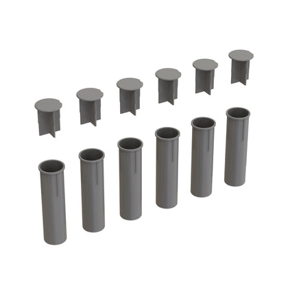 ALLSAFE pool fence deck sleeve Putty 6-pack on deck, blends with finish and fits 1-inch poles.