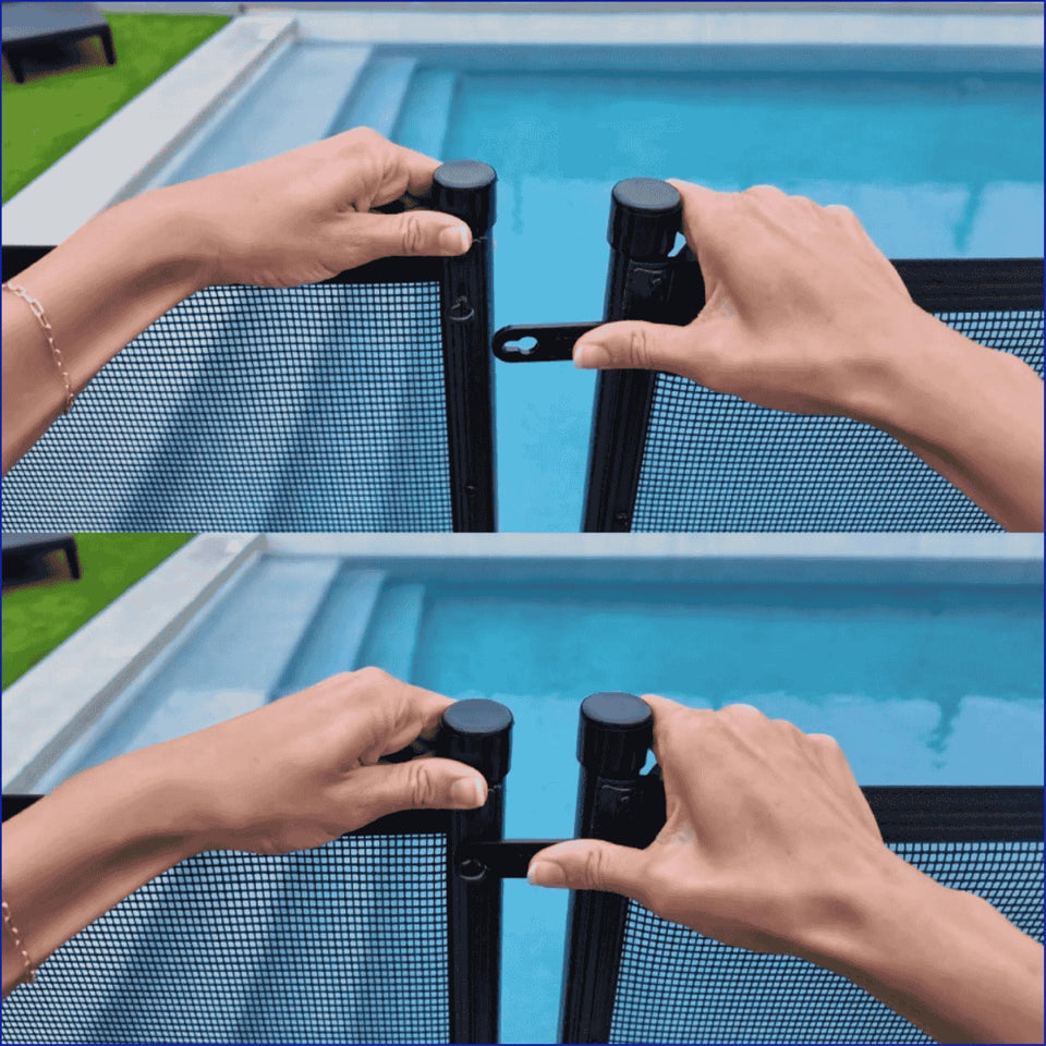 AllSafe Quick Lock Latch close-up showing durable aluminum build for secure pool gate connections