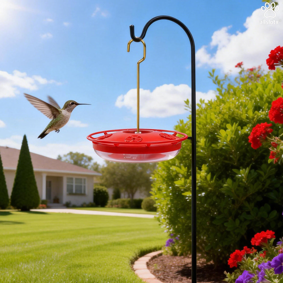 ALLSLOTX hanging rod included for easy outdoor installation and viewing.