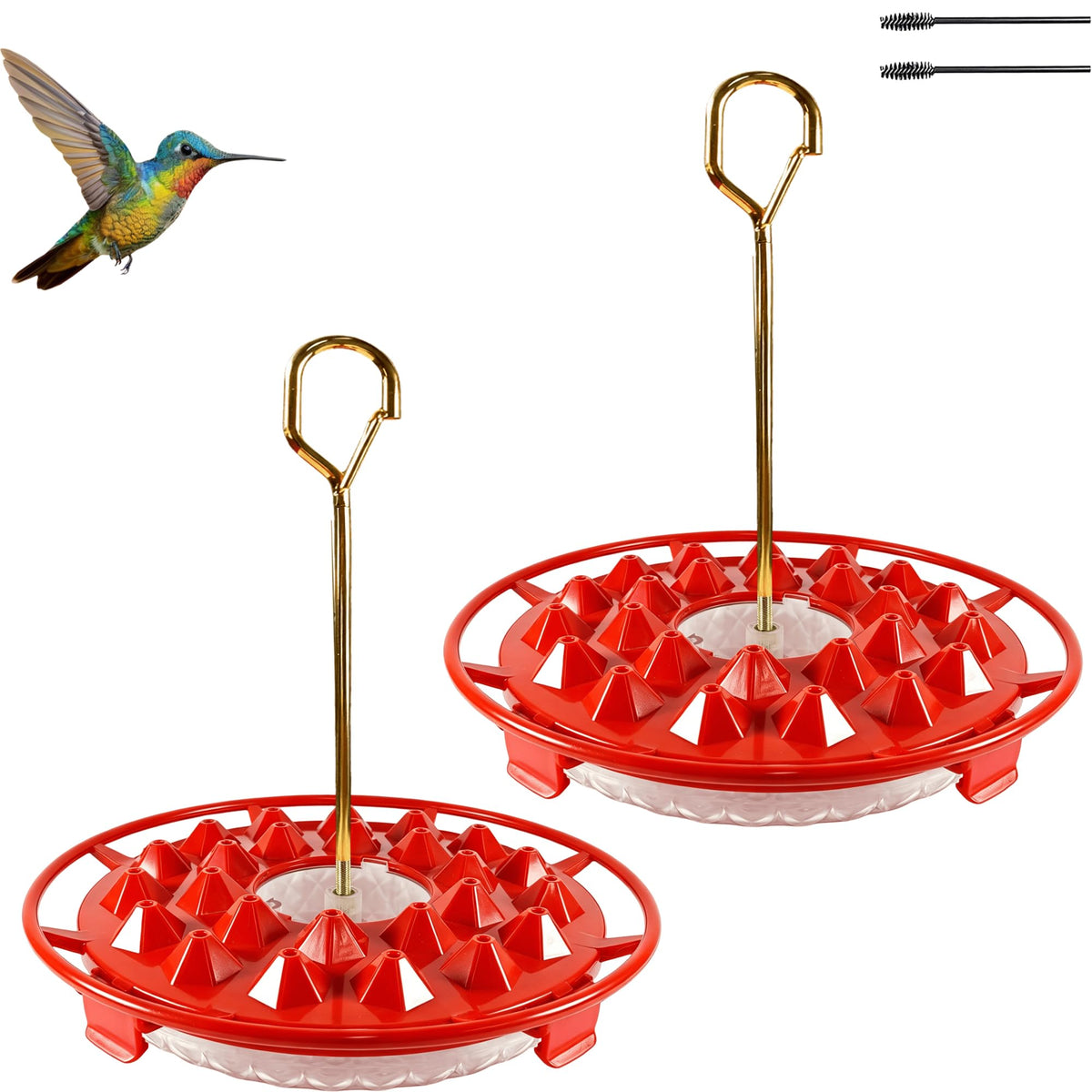 allslotx hummingbird feeders outdoors 2-pack hanging from a tree, inviting multiple birds