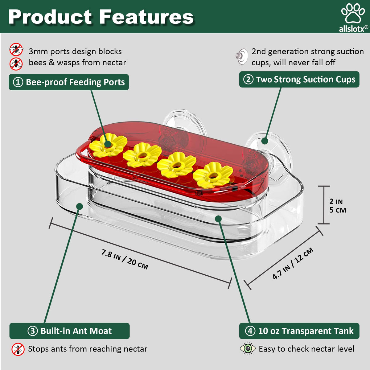 Bee proof ports keep nectar accessible to hummingbirds while deterring pests