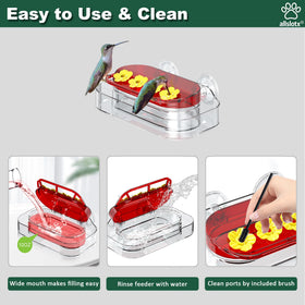 Easy disassembly aids quick cleaning and refilling of the feeder