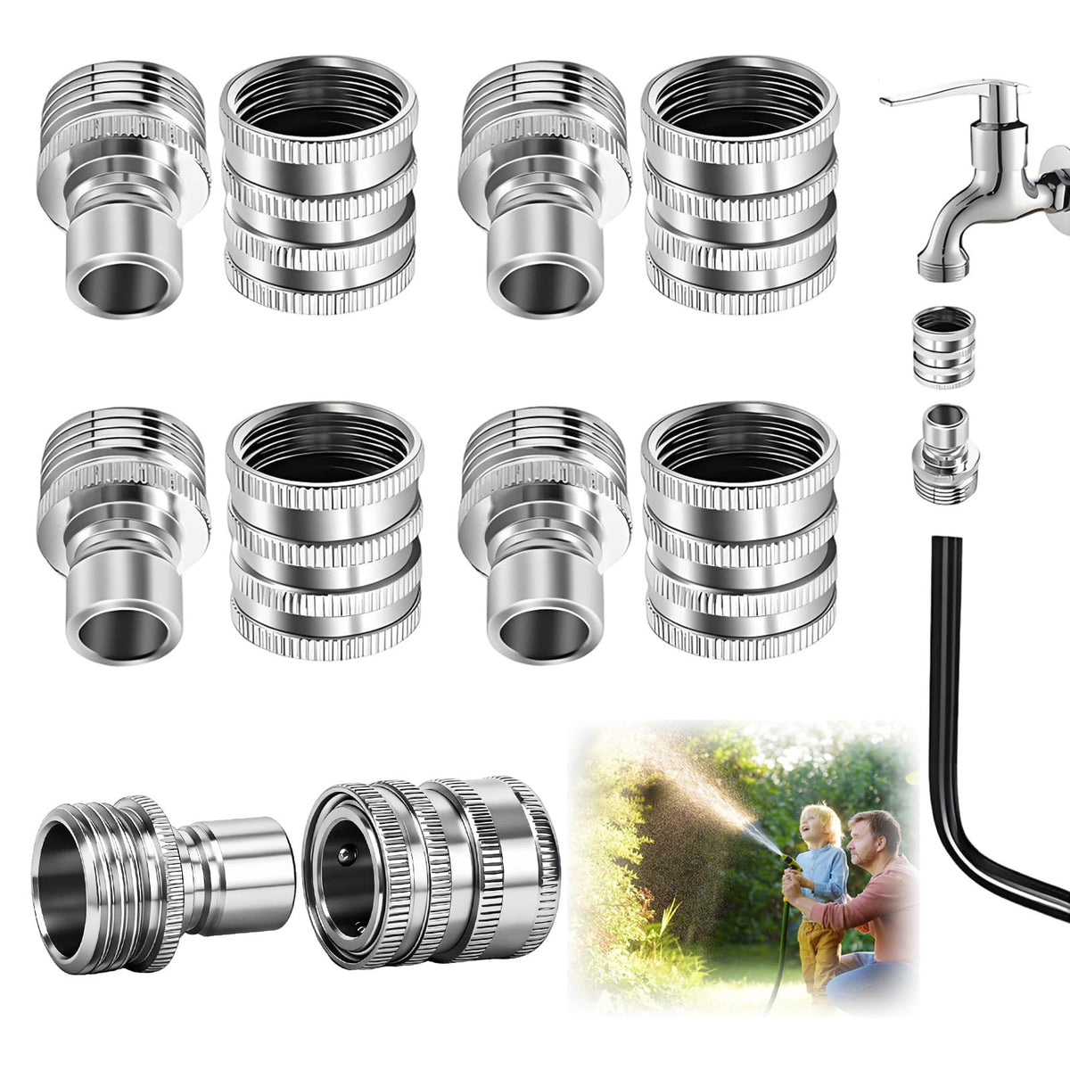 Almighty Tools quick-connect 12 to 34 GHT assembly demonstrates rust-free stainless steel performance.