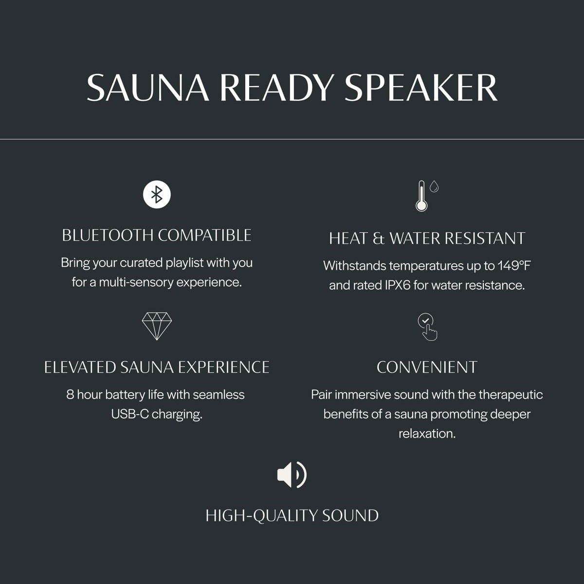Almost Heaven heat-resistant sauna speaker withstands high temps during sessions.