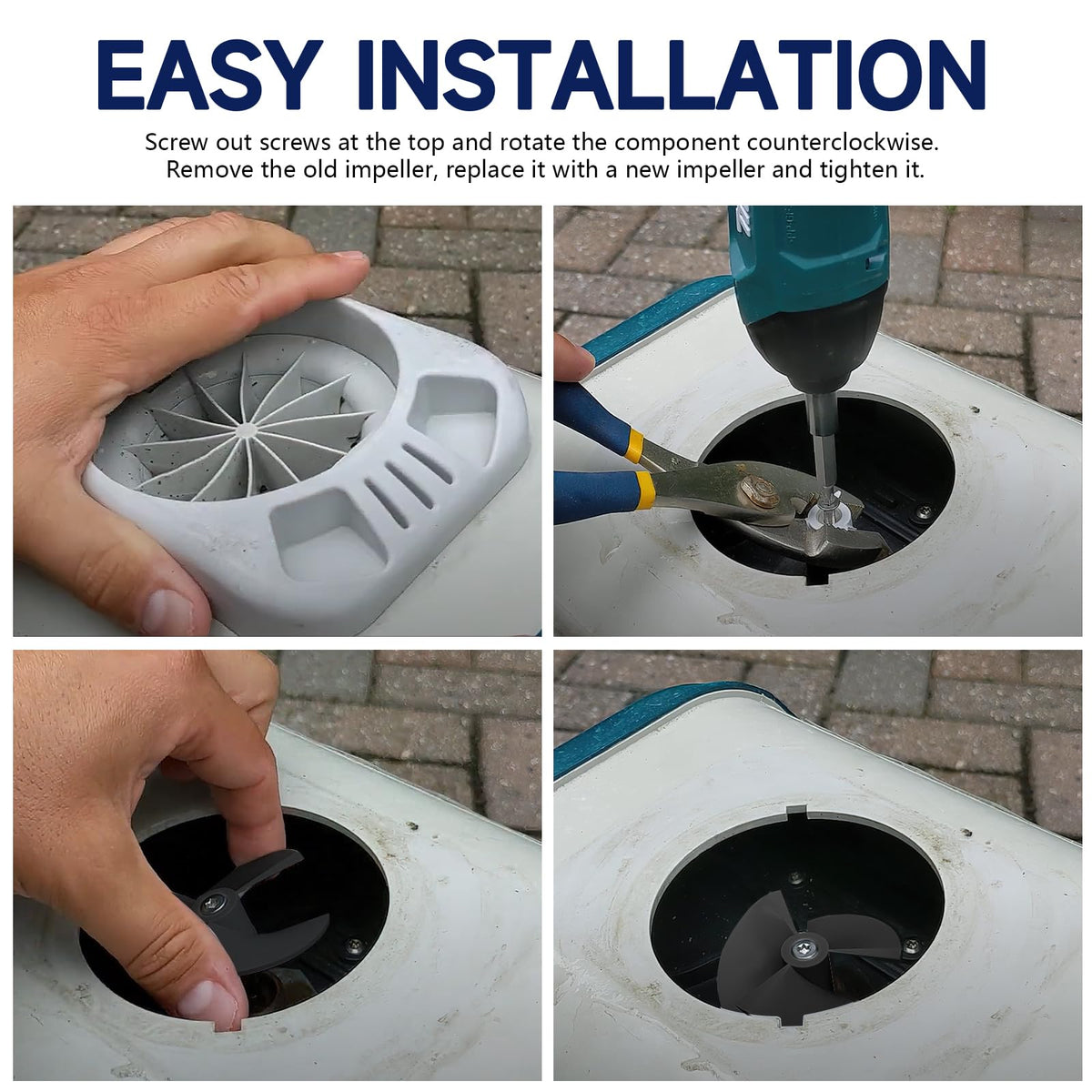 Alocs Dolphin impeller installation step shows simple swap process.