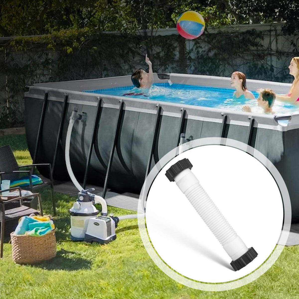 Alocs easy-install pool hose minimizes setup time and leaks