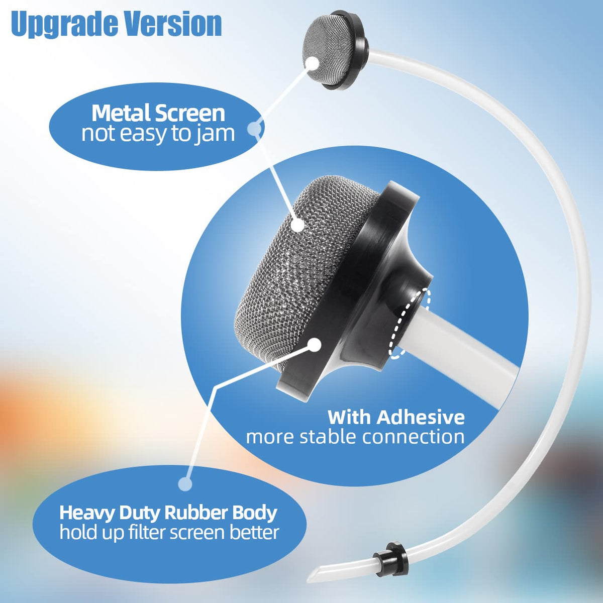 Alocs metal screen enhances durability and reduces clogging on the breather tube.