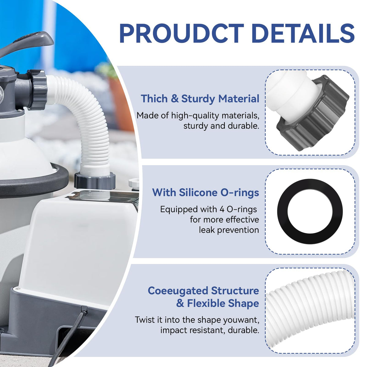 Alocs 28647EG compatible hose keeps above-ground pools efficiently circulating water.