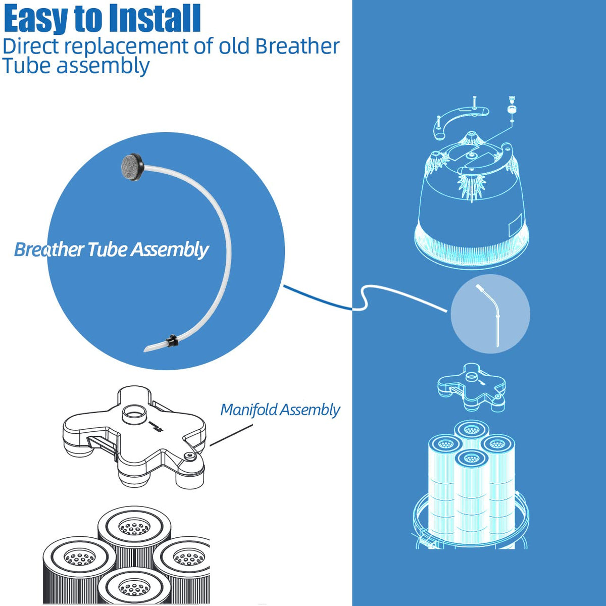 Replacement breather tube for DEL/DEV DE filters—easy compatibility with Jandy systems.