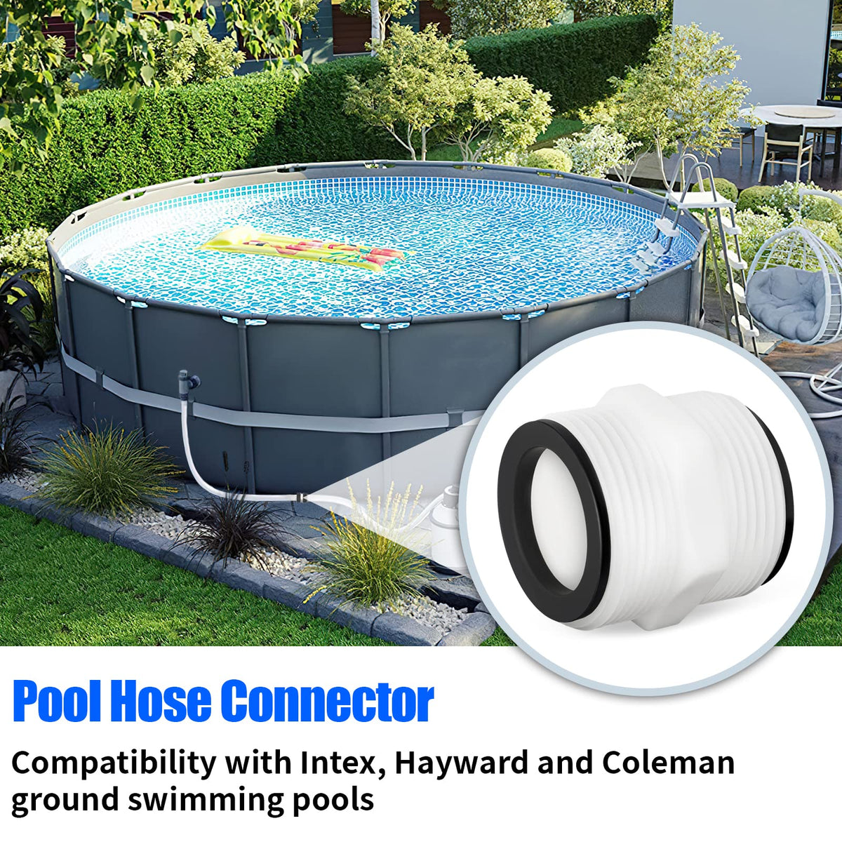 Alocs split hose connector design for easy hose extension in pools.
