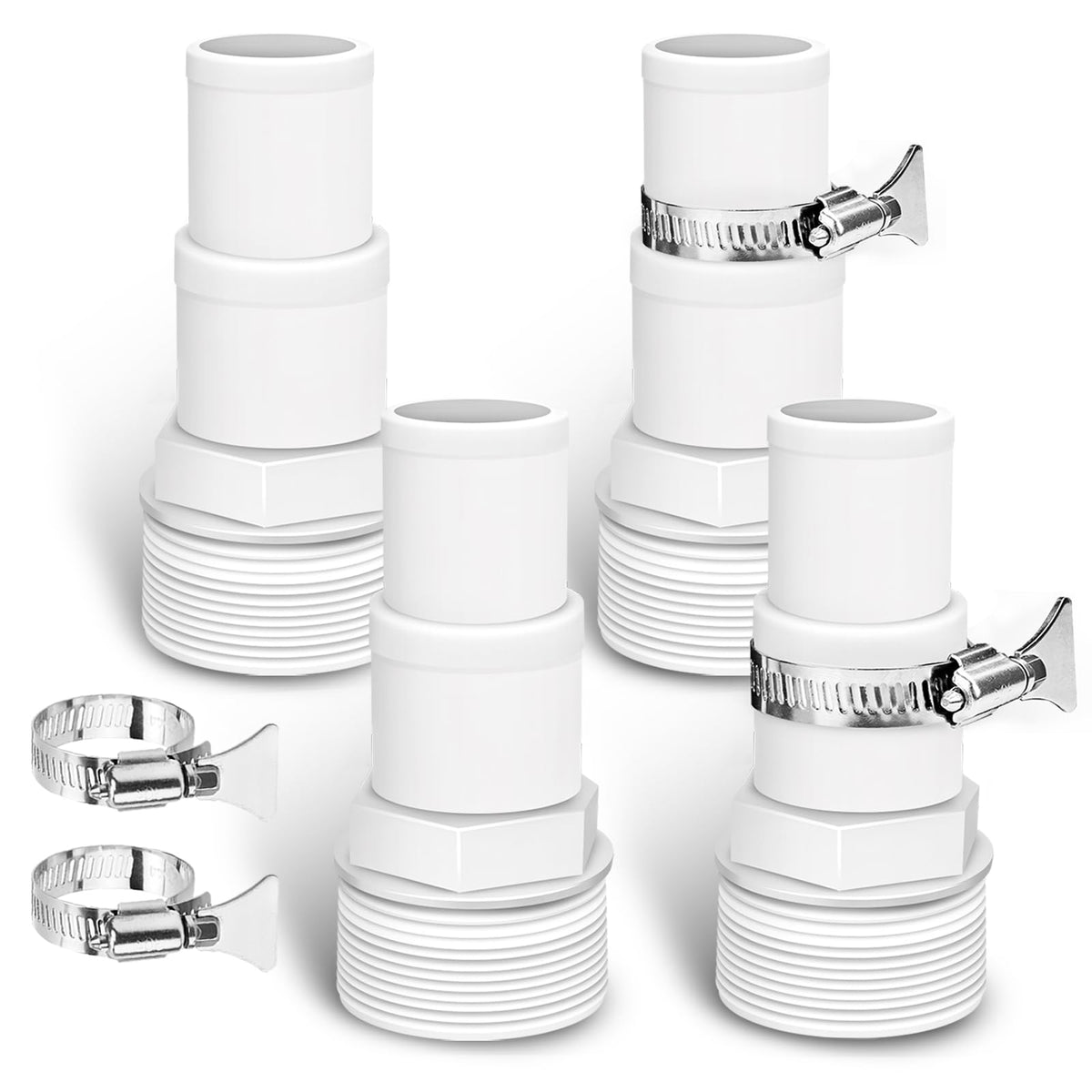 Alocs universal hose adapter connects 1-1/4-inch to 1-1/2-inch hoses for pool setups.