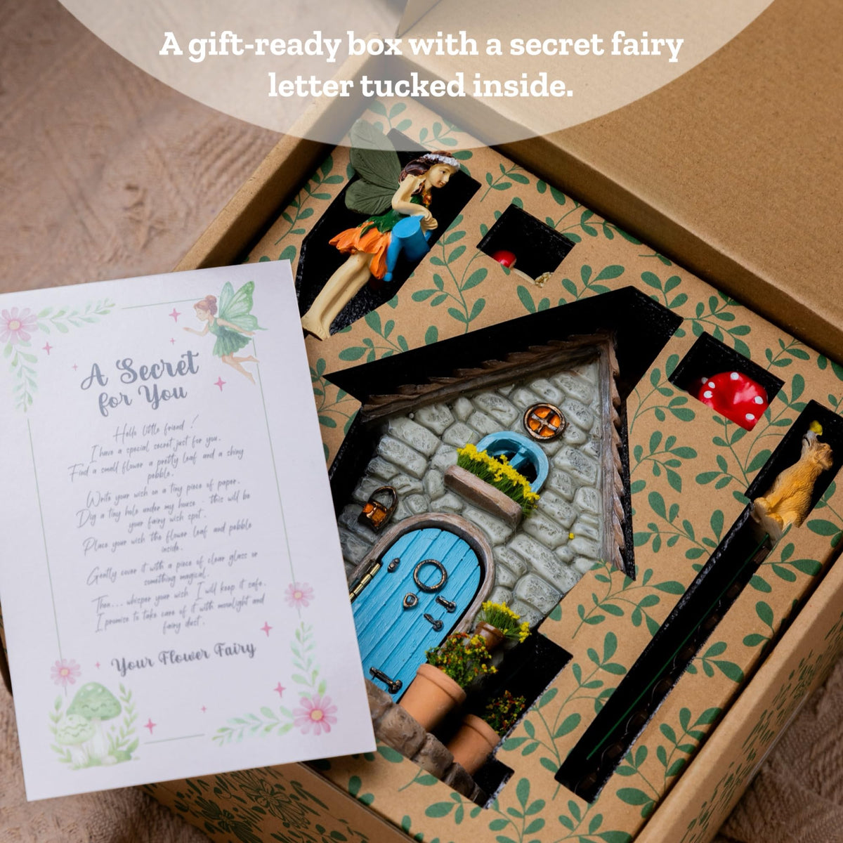 ALOVAK Fairy Garden Kit gift-ready packaging for gifting outdoors.