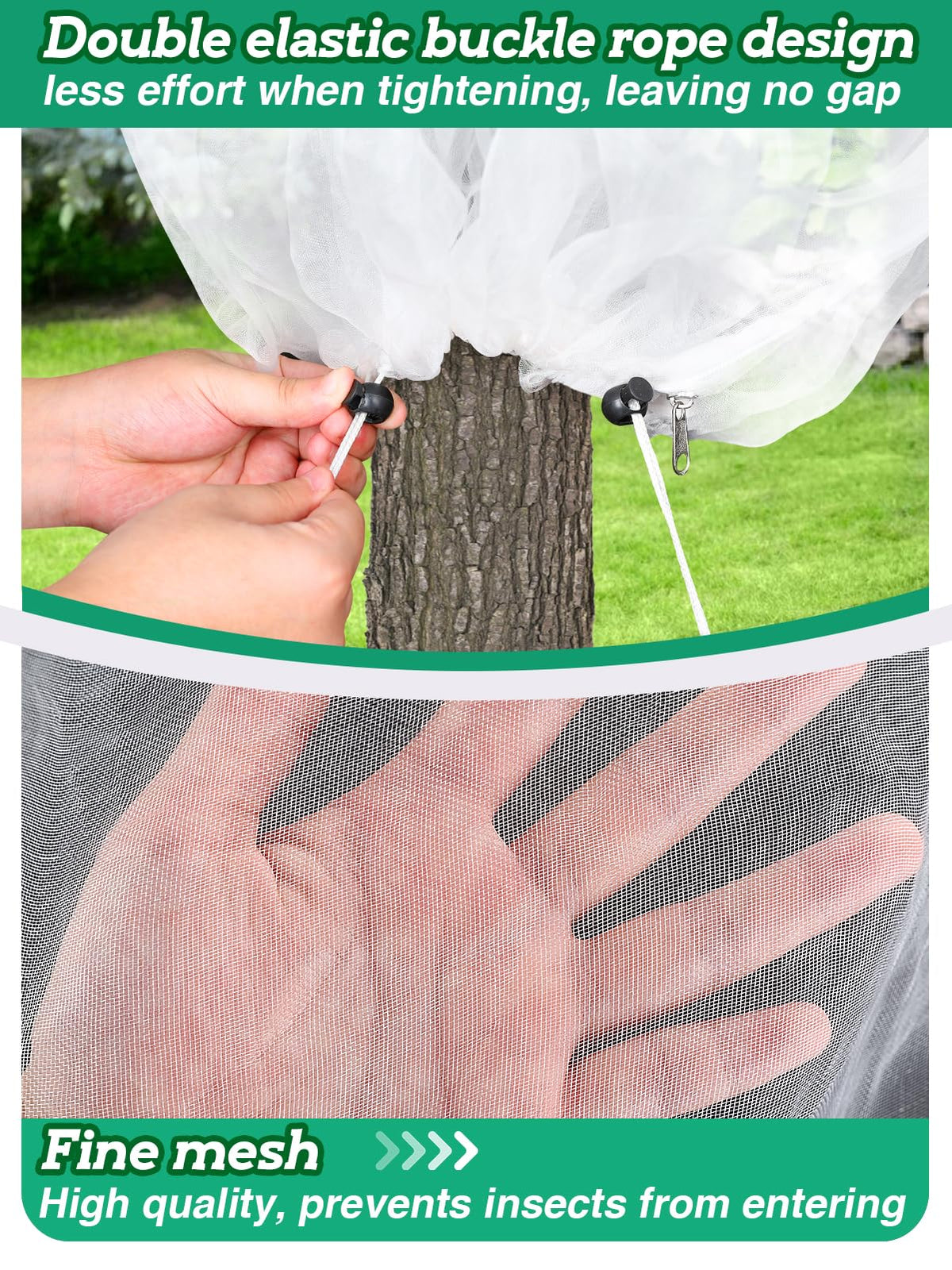 Alphatool protection netting blocks birds and insects from fruit trees.