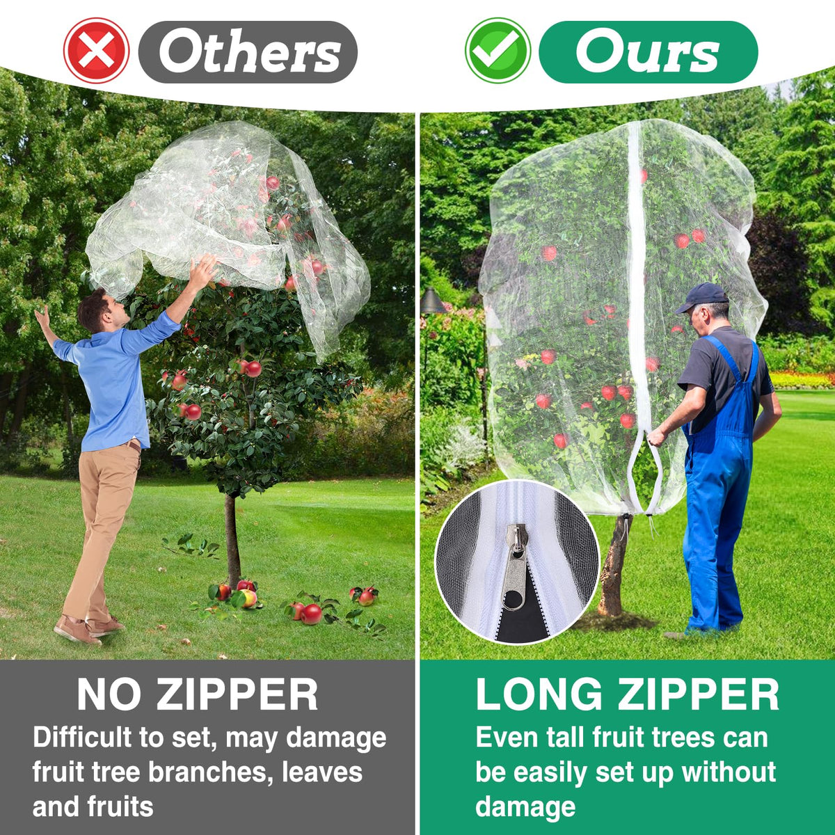 Alphatool netting with drawstrings secures around the base of a young tree.