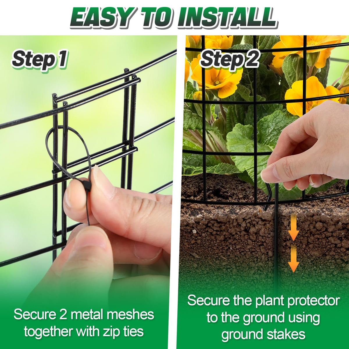 Alphatool bunny barrier placed beside garden bed near tomato plants.