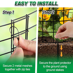 Alphatool bunny barrier placed beside garden bed near tomato plants.