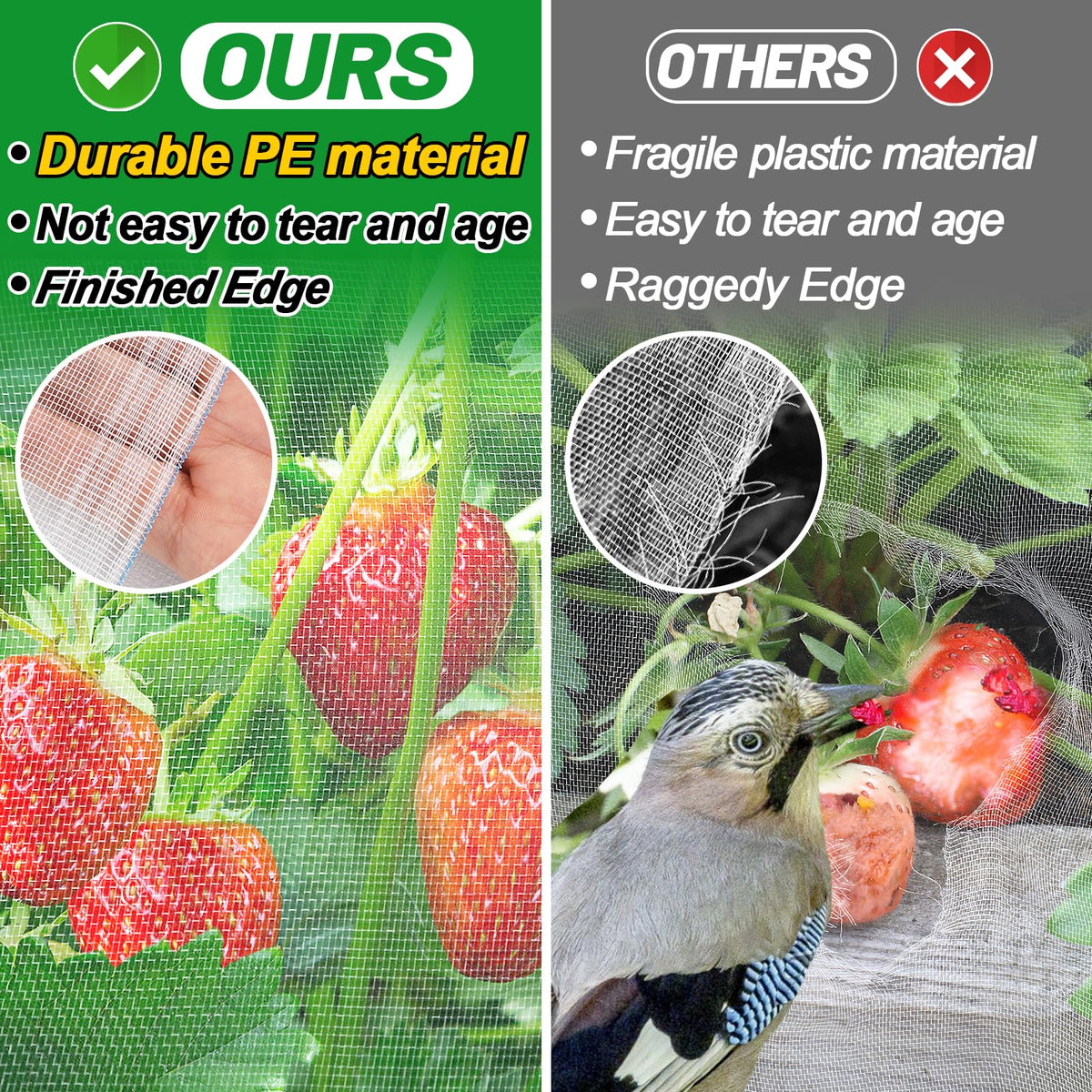 Alphatool raised-bed garden netting protects fruits and flowers outdoors.