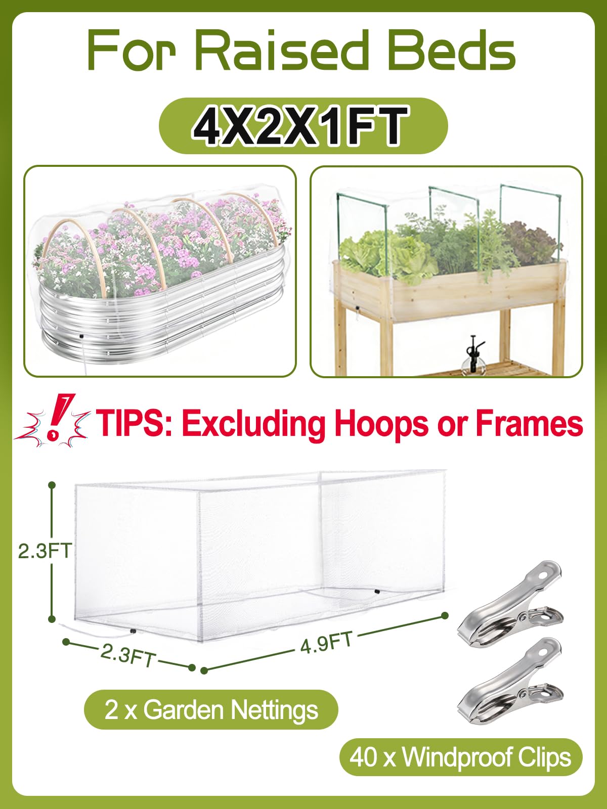 Alphatool raised-bed netting in garden demonstrating versatility