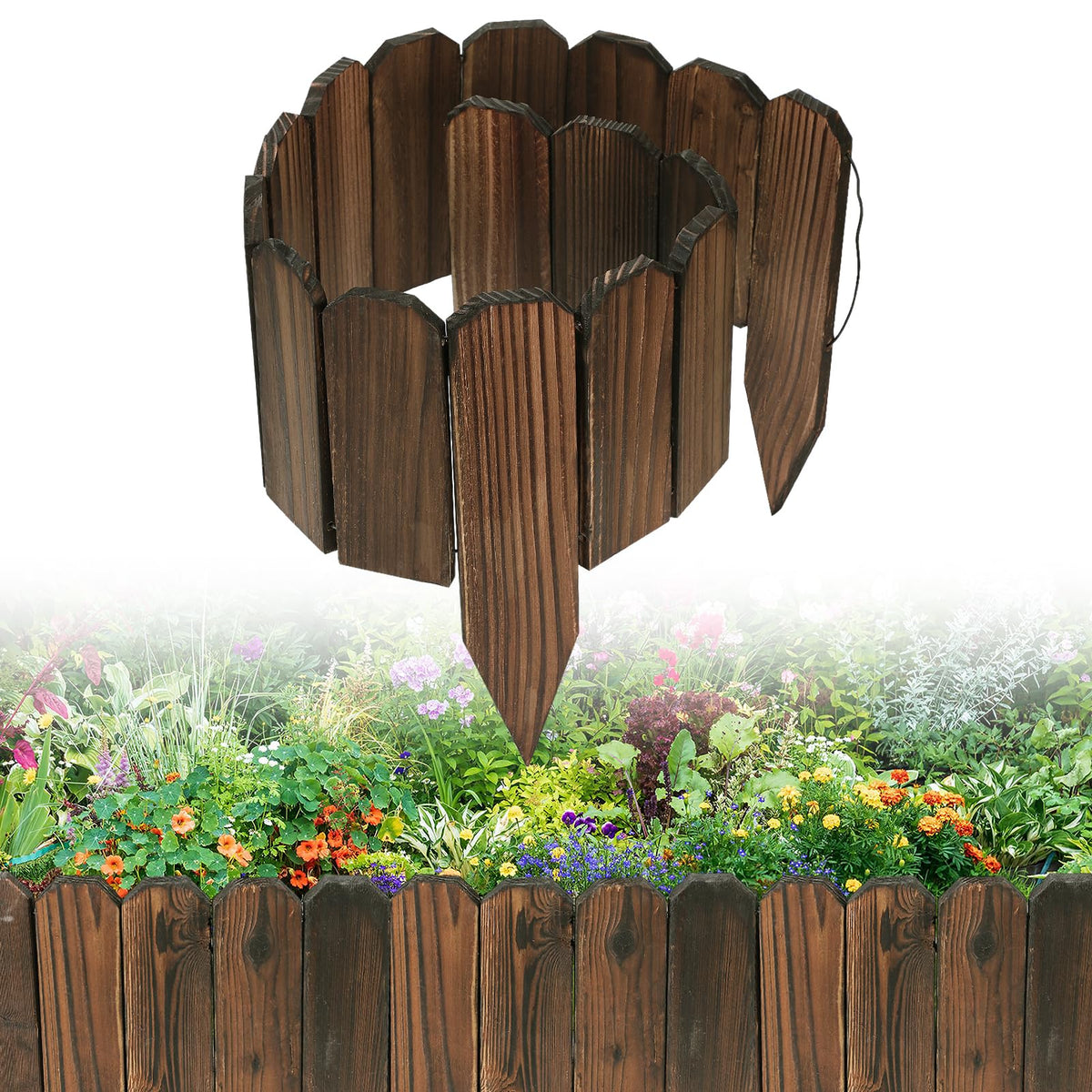 Alphatool Rustic Pine Edge front view shows sturdy border for neat garden organization