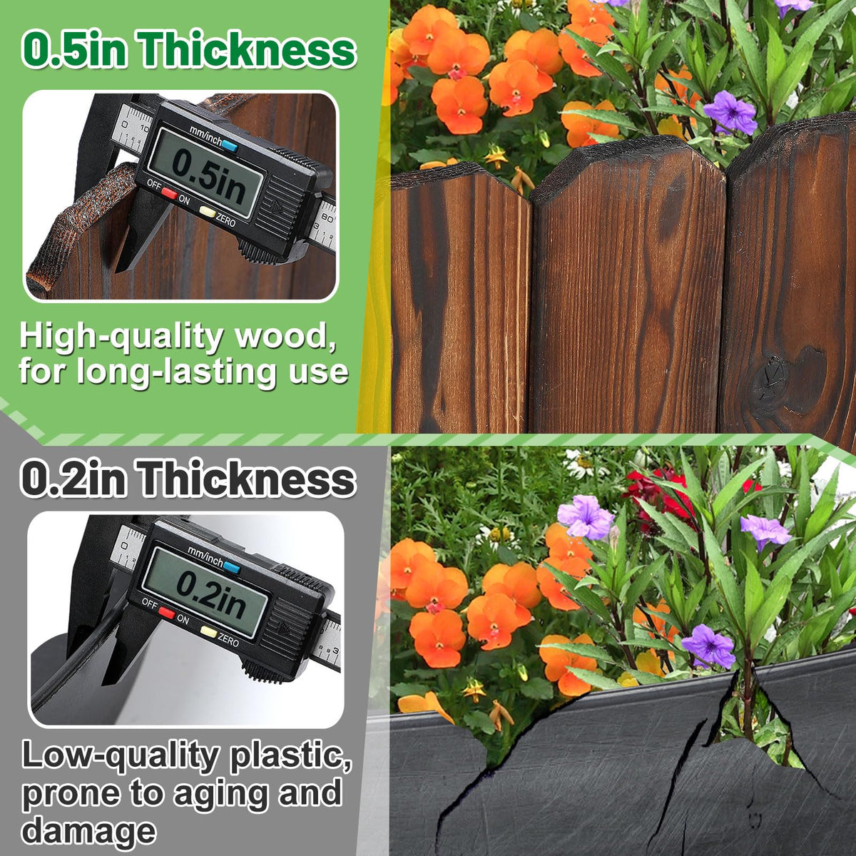 Alphatool Rustic Pine Edge in soil installation shows quick setup without extra spikes